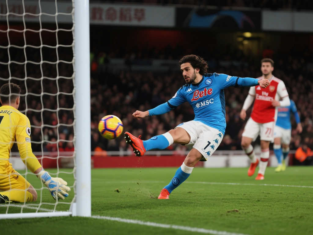 枪手险中求胜!克瓦拉茨赫利亚弧线球击中门柱 枪手险中求胜!克瓦拉茨赫利亚弧线球击中门柱